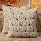 DFXSZ Fall Pillow Covers 18x18 2Pcs Beige Brown Pumpkin Fall Decorations