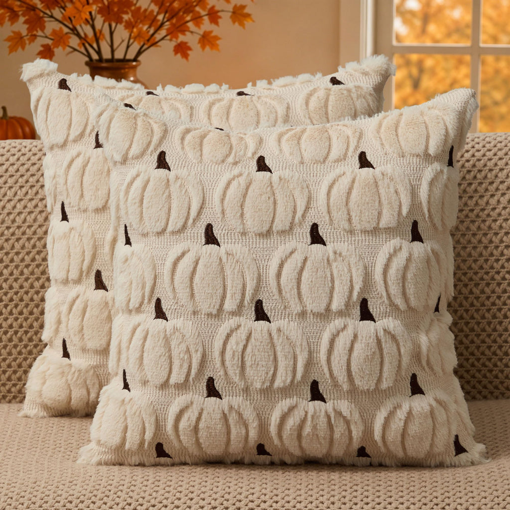 DFXSZ Fall Pillow Covers 18x18 2Pcs Beige Brown Pumpkin Fall Decorations
