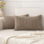 MIULEE Corduroy Decorative Throw Pillow Covers 18x18 Light Brown Pack of 2