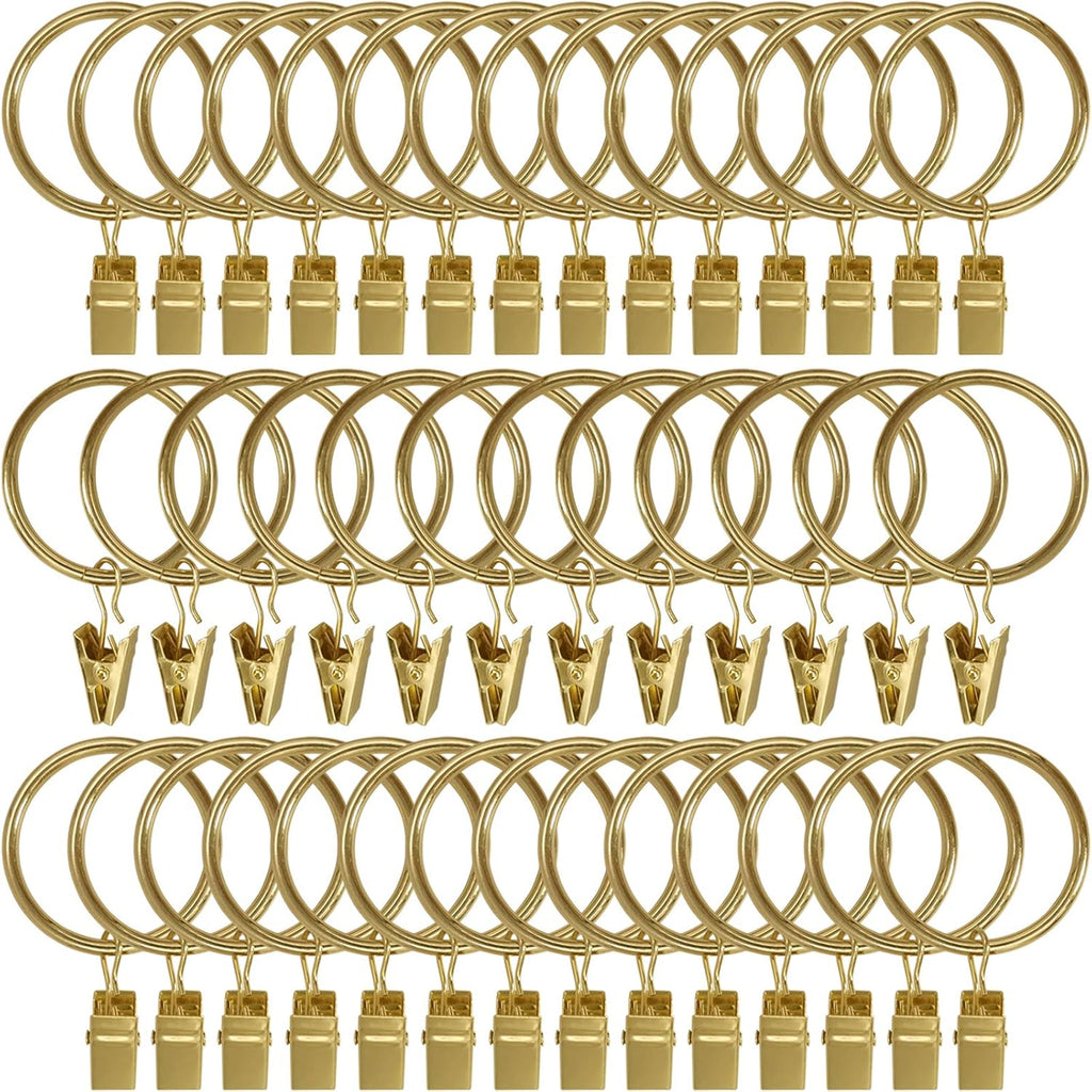 40 Pack Metal Curtain Rings with Clips, 1.5 in ID, Gold