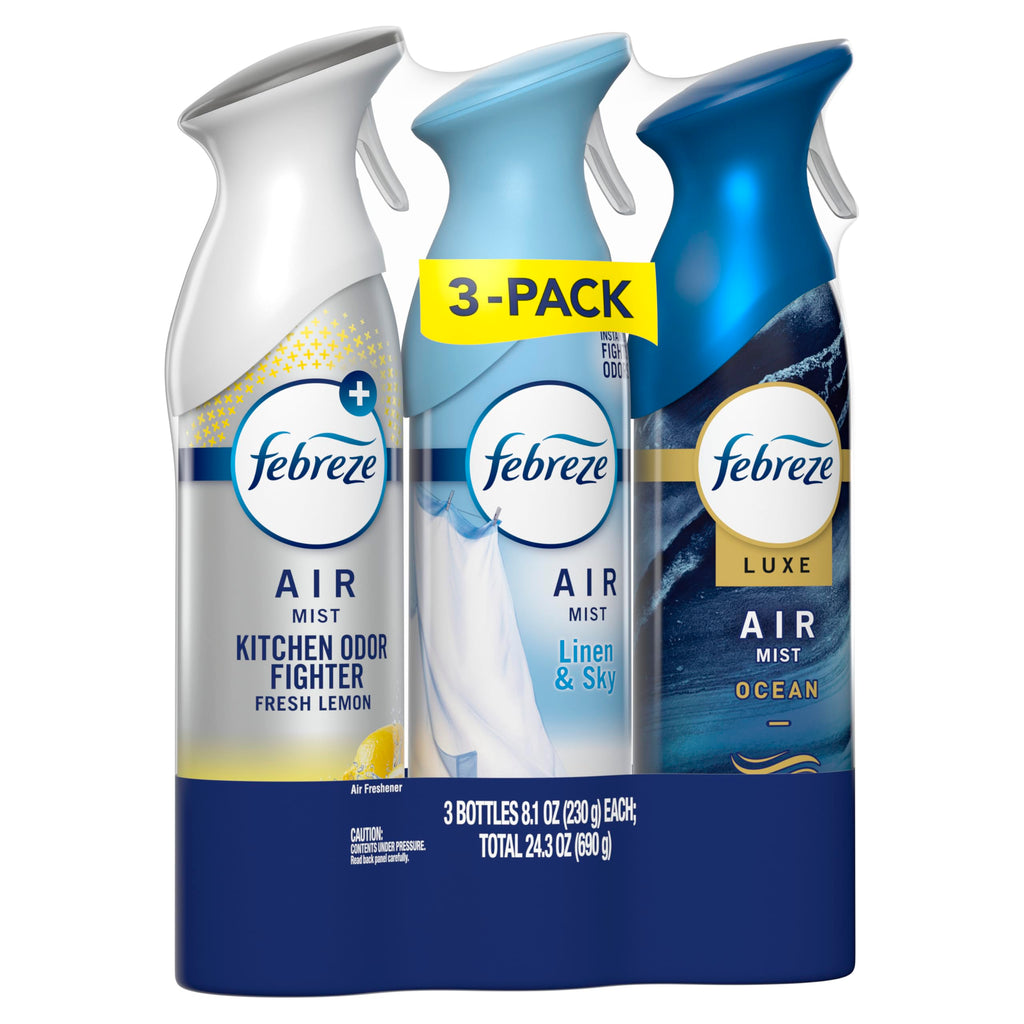 Febreze Air Mist, Air Freshener, Odor Fighting Room Spray, Deodorizer for Home Bathroom Kitchen Office Apartment, Soothe & Restore, Refresh & Energize, Romance & Desire Variety Pack, 8.1oz (Pack of 3)