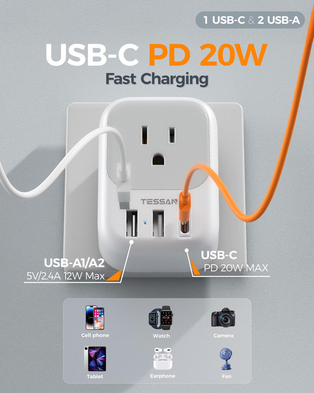 TESSAN European Travel Plug Adapter 2 Pack, Type C Plug