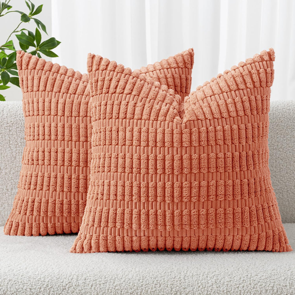 MIULEE Corduroy Decorative Throw Pillow Covers 18x18 Light Brown Pack of 2