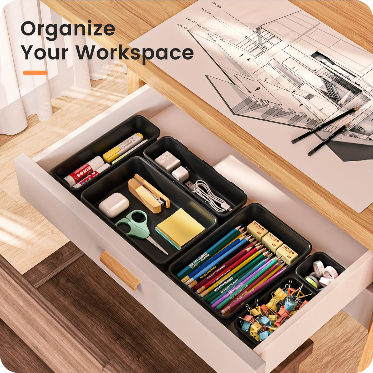 A-LuGei 【Military Grade】 Drawer Organizer for Vanity Bathroom Makeup Desk