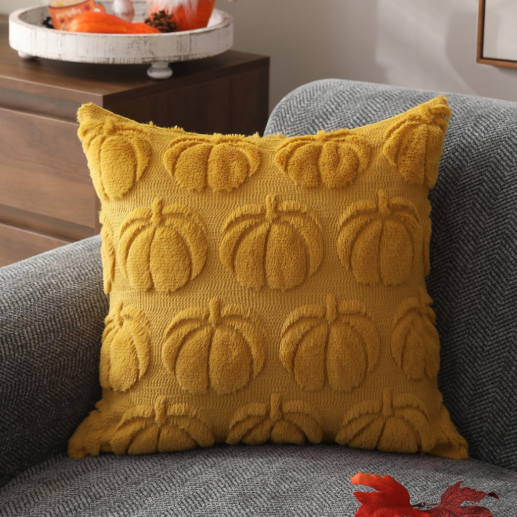 DFXSZ Fall Pillow Covers 18x18 2Pcs Beige Brown Pumpkin Fall Decorations
