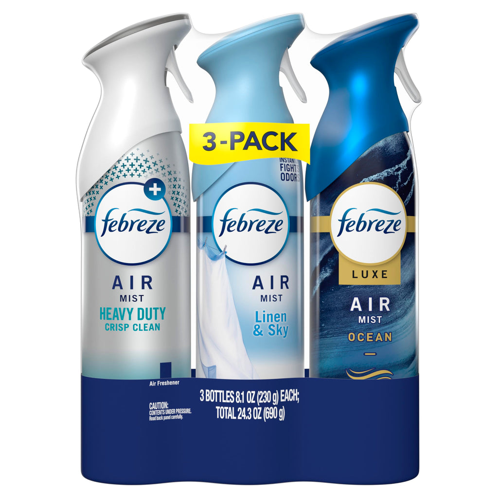 Febreze Air Mist, Air Freshener, Odor Fighting Room Spray, Deodorizer for Home Bathroom Kitchen Office Apartment, Soothe & Restore, Refresh & Energize, Romance & Desire Variety Pack, 8.1oz (Pack of 3)