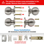 BESTTEN Keyed Entry Door Knob with Lock, Heavy Duty Interior and Exterior Door Lock, Standard Ball, Satin Nickel