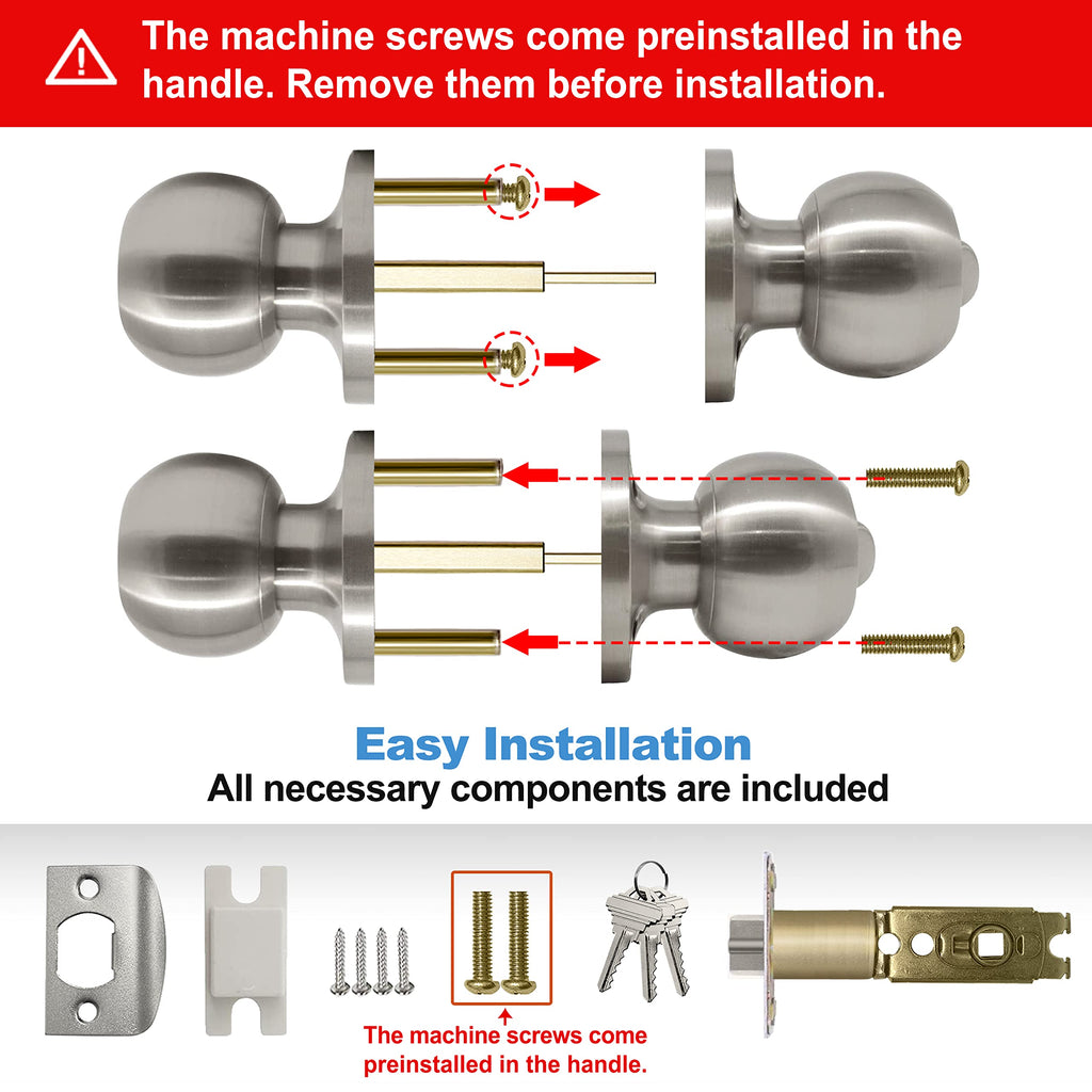 BESTTEN Keyed Entry Door Knob with Lock, Heavy Duty Interior and Exterior Door Lock, Standard Ball, Satin Nickel