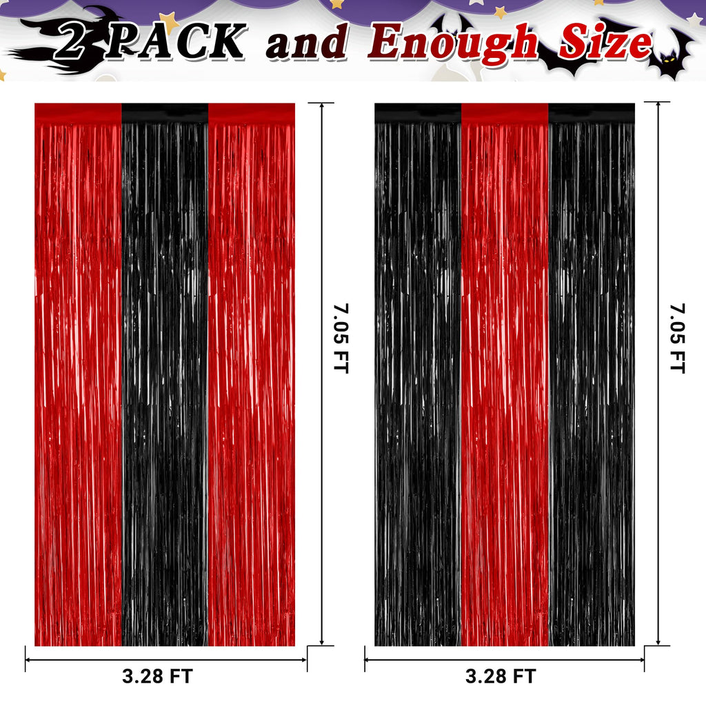 ZATAYE 2 Pack Red Silver Blue Foil Curtain Streamer Decorations