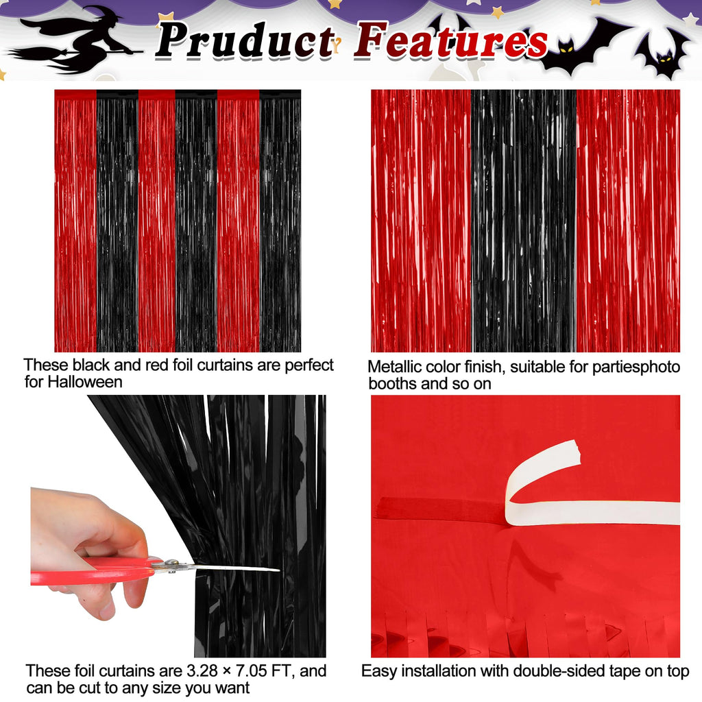 ZATAYE 2 Pack Red Silver Blue Foil Curtain Streamer Decorations