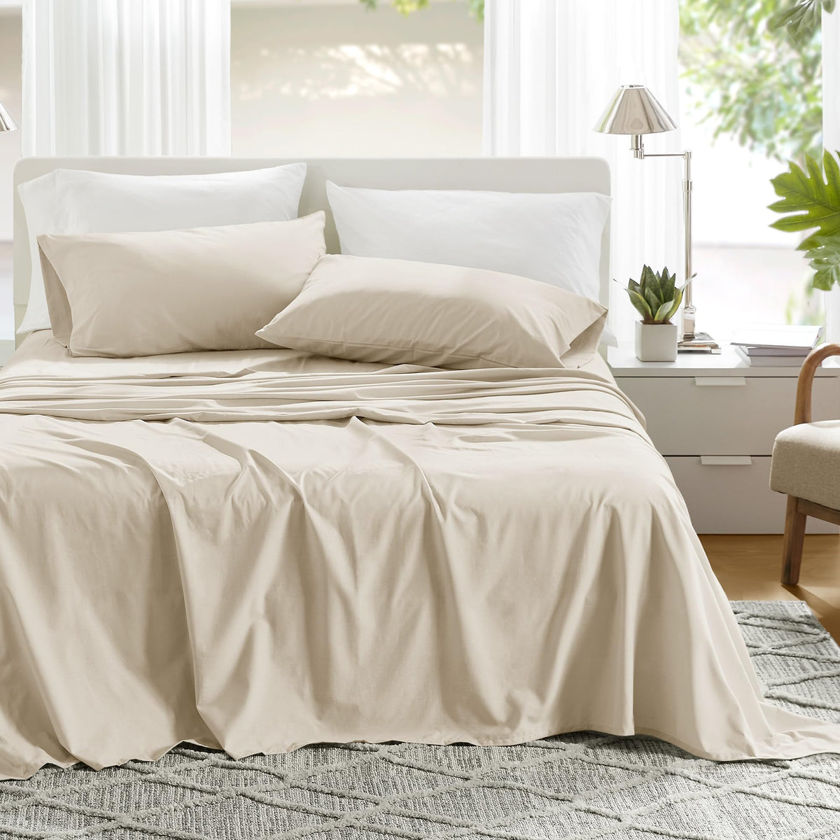 Comfort Spaces 100% Cotton Percale Sheets Twin XL Size 3 Pc, Diamond Sliver