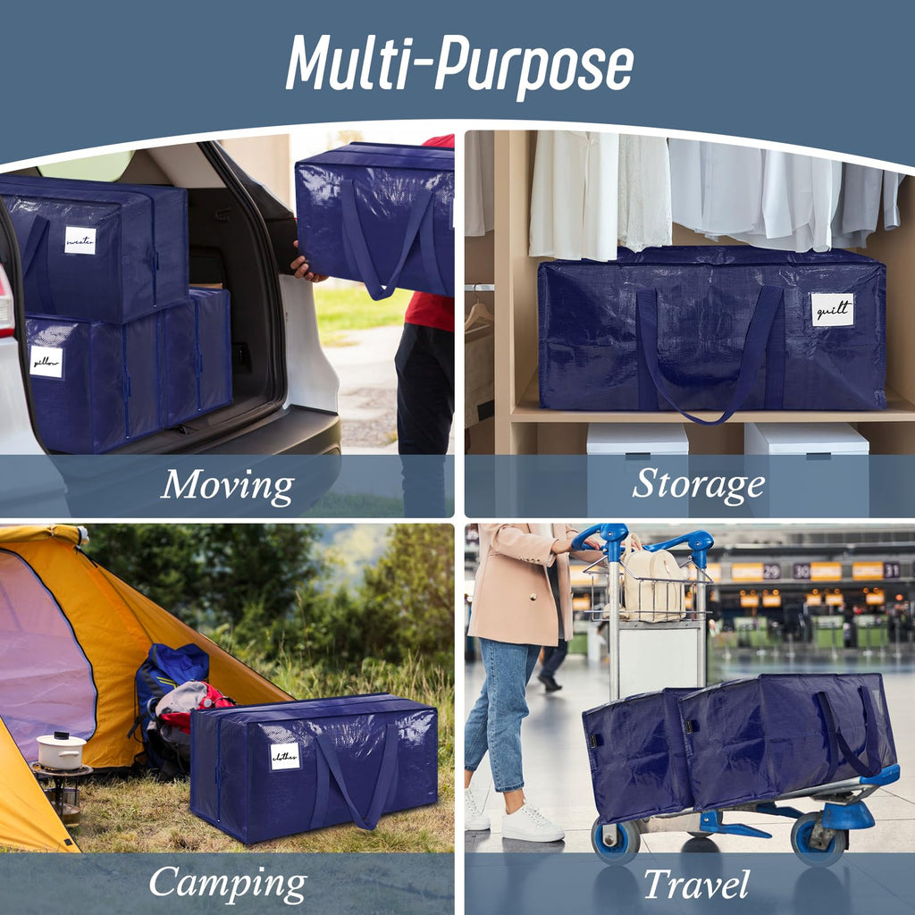 6 Pack Extra Heavy Duty Large Moving Bags with Strong Zipper, Dark Blue