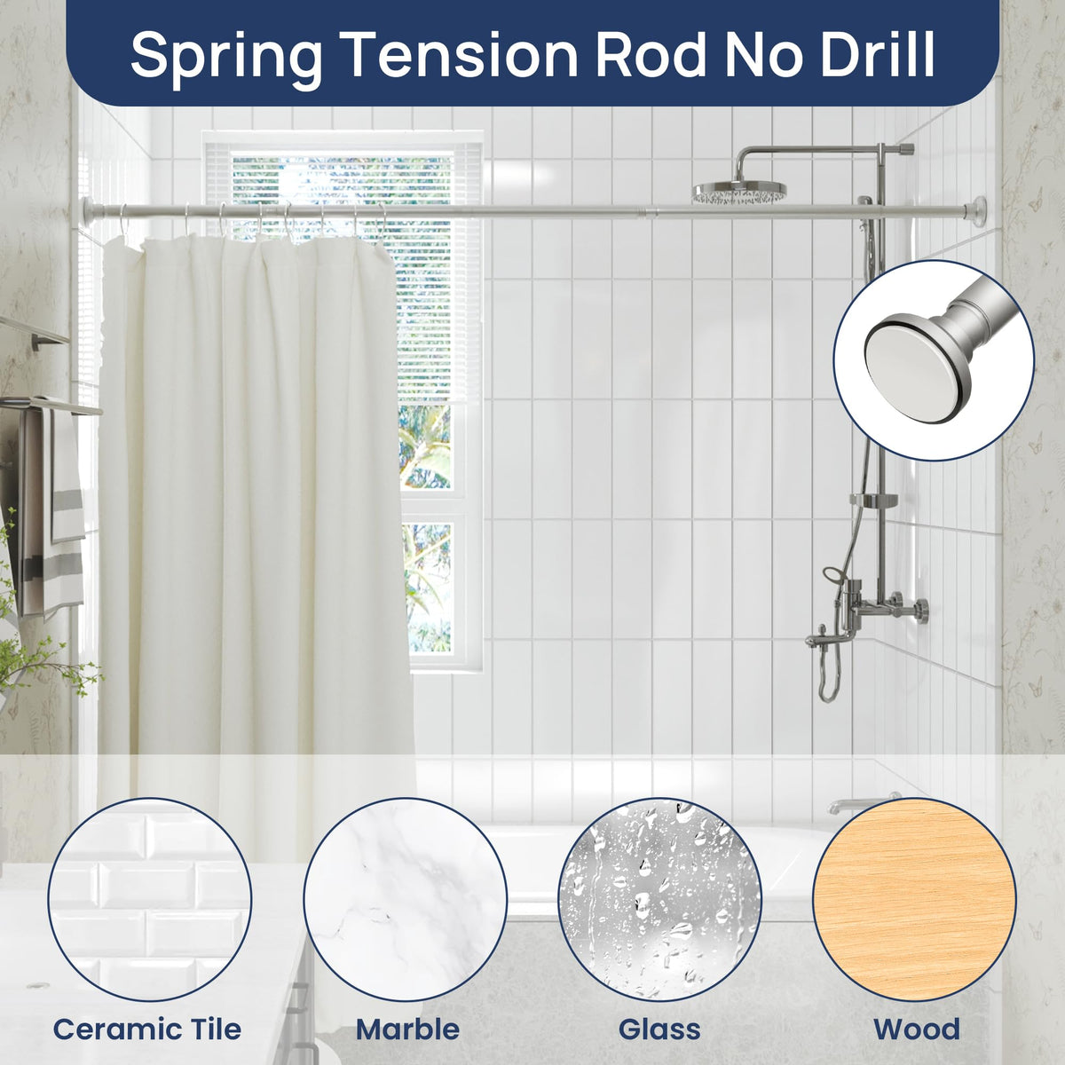 ENJOYBASICS 1" Black Shower Curtain Rod, 30-52" Adjustable, Secure Tension