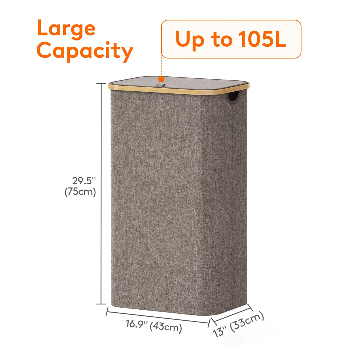 Lifewit 105L Large Laundry Basket with Lid, Removable Bags, Beige