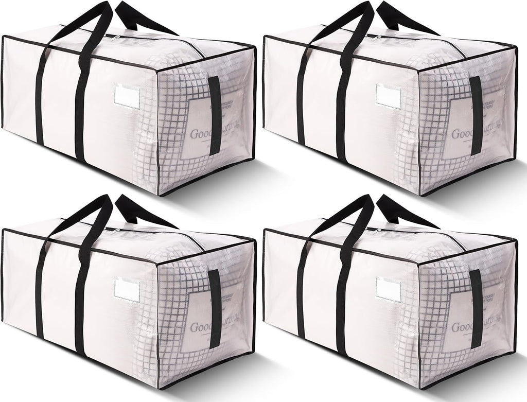 HOMESURE Supports 200lbs Heavy Duty Moving Bags - Strong Zipper & Wrap-Around Handles - Water-Resistant Storage Totes, Durable Alternative to Moving Boxes - 4 Pack - Semi-Transparent