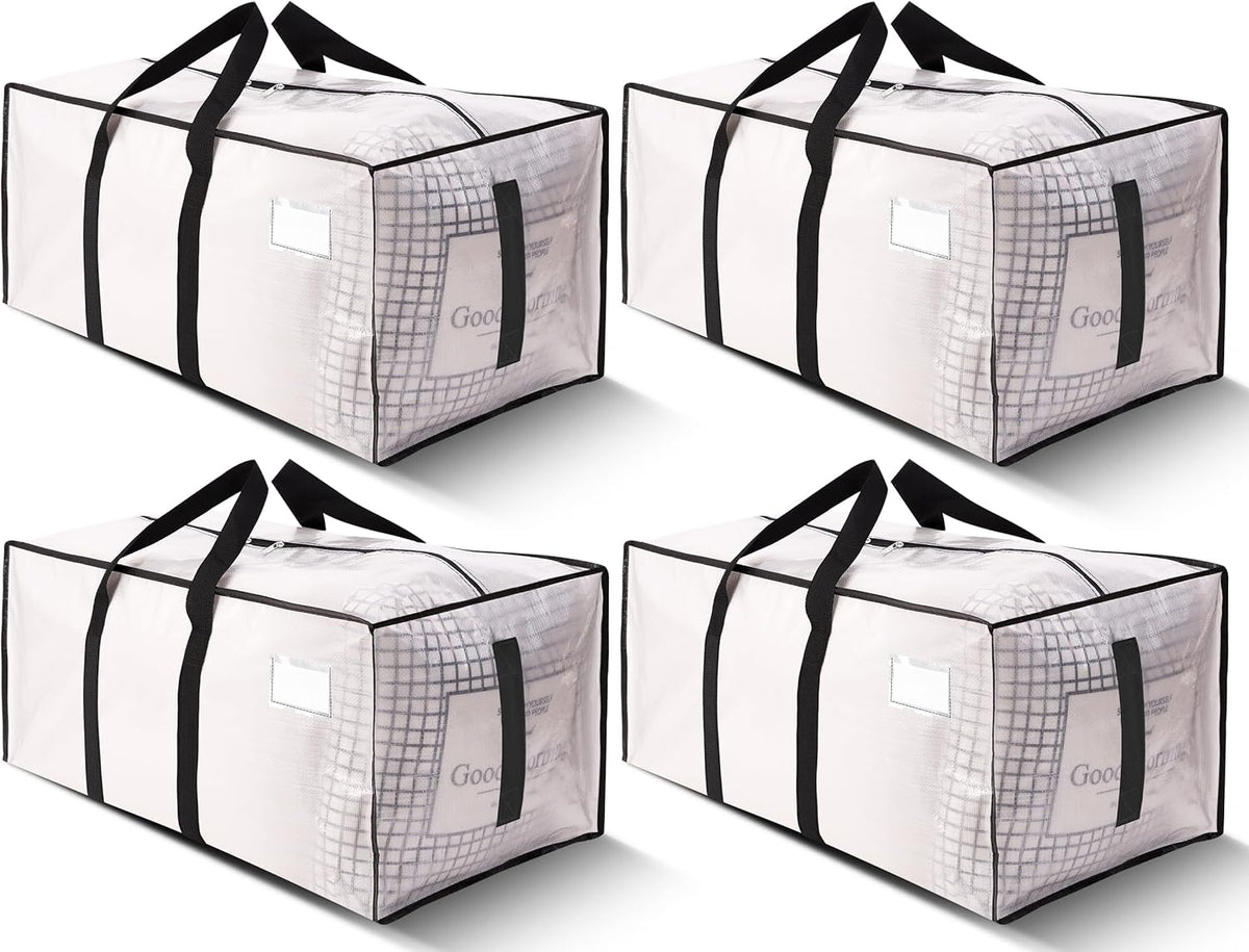 HOMESURE Supports 200lbs Heavy Duty Moving Bags - Strong Zipper & Wrap-Around Handles - Water-Resistant Storage Totes, Durable Alternative to Moving Boxes - 4 Pack - Semi-Transparent