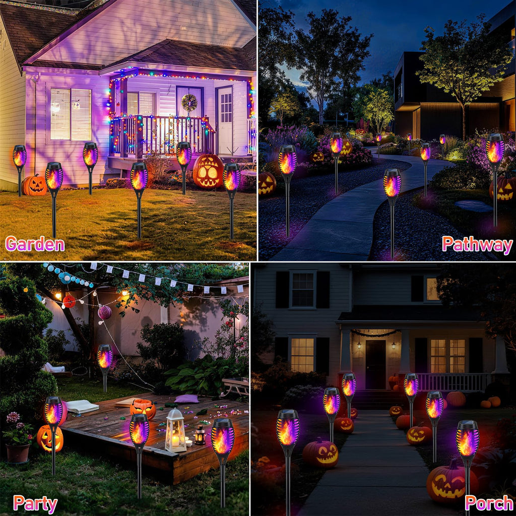 Halloween Decorations Outdoor Flickering Flame Purple Halloween Solar Light