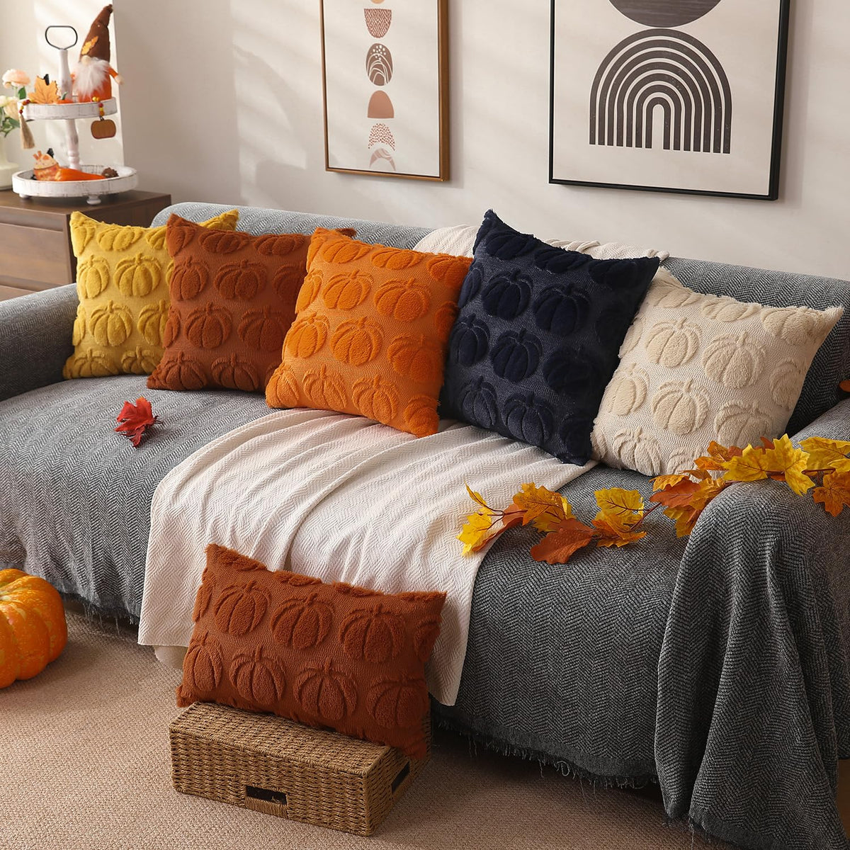DFXSZ Fall Pillow Covers 18x18 2Pcs Beige Brown Pumpkin Fall Decorations