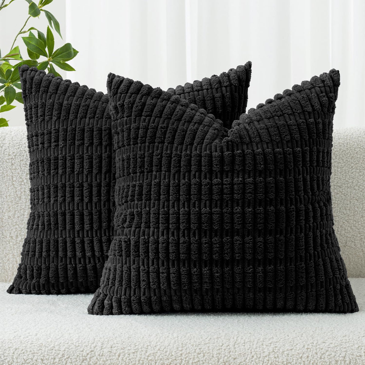 MIULEE Corduroy Decorative Throw Pillow Covers 18x18 Light Brown Pack of 2