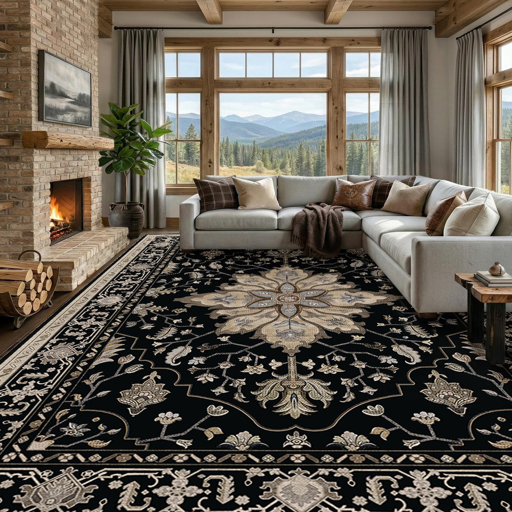 RELEANY Washable Area Rug, 5'x7', Brick/Brown/Green
