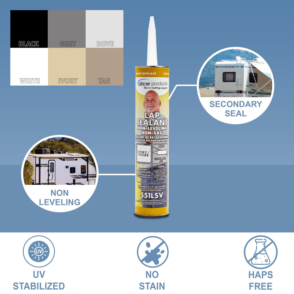 Dicor 501LSW-1 Self-Leveling Lap Sealant, White, 10.3 Oz, RV Roofing