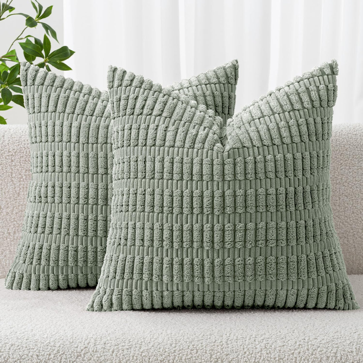 MIULEE Corduroy Decorative Throw Pillow Covers 18x18 Light Brown Pack of 2