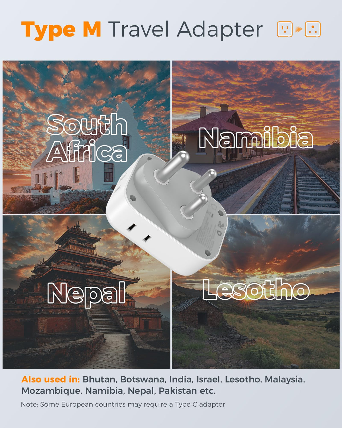 TESSAN European Travel Plug Adapter 2 Pack, Type C Plug