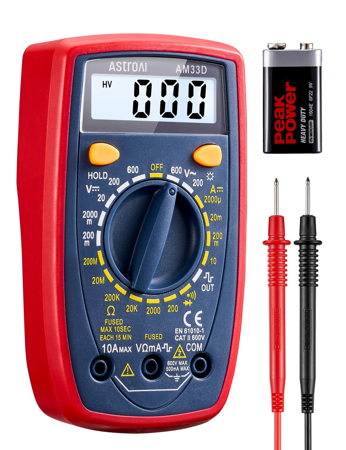 AstroAI Digital Multimeter Tester with Capacitance, 2000 Counts DC AC Voltmeter and Ohm Volt Amp Meter; Measures Voltage, Current, Resistance, Capacitance, Continuity and Diode, Orange