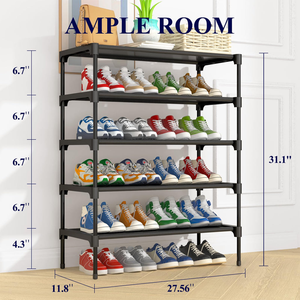 Kitsure Shoe Rack - Non-Woven Shoe Rack Shelf, Shoe Organizer for Closet, Entryway, Garage & Corridor, Stackable Shoe Shelves, 27.5" Wide - 2 Tier, Black