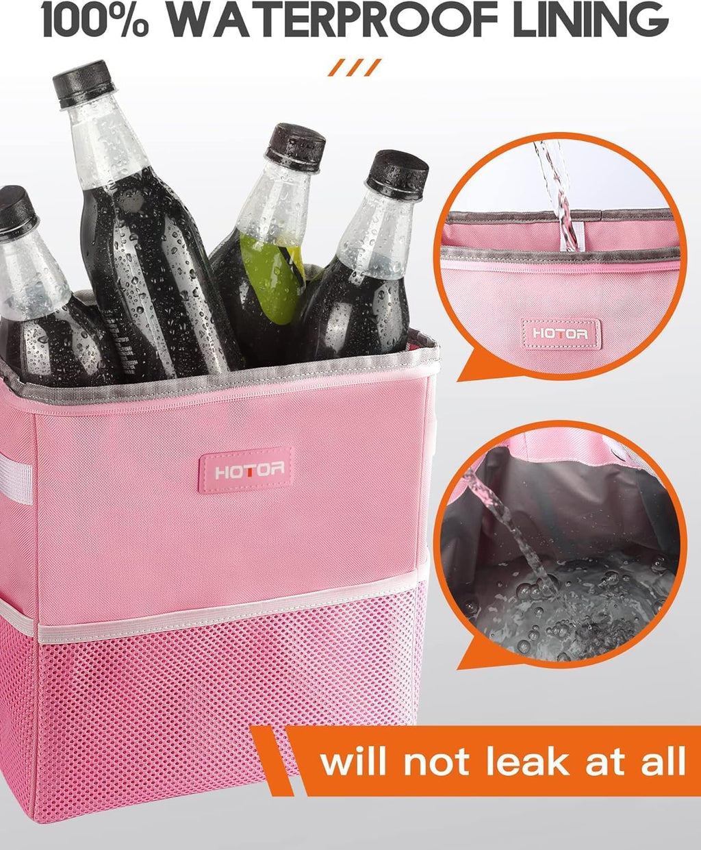 HOTOR Car Trash Can, Leakproof Car Organizer, 2-Gallon, Brown