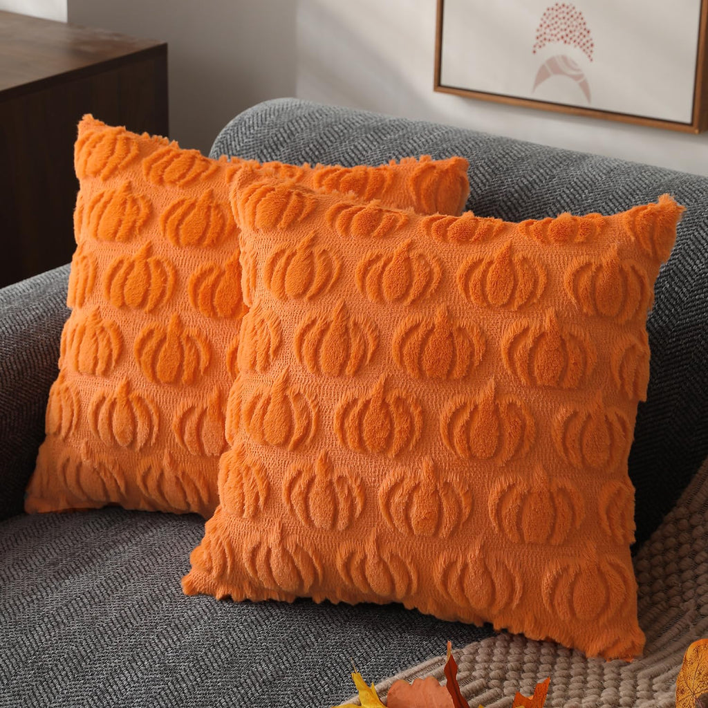 DFXSZ Fall Pillow Covers 18x18 2Pcs Beige Brown Pumpkin Fall Decorations