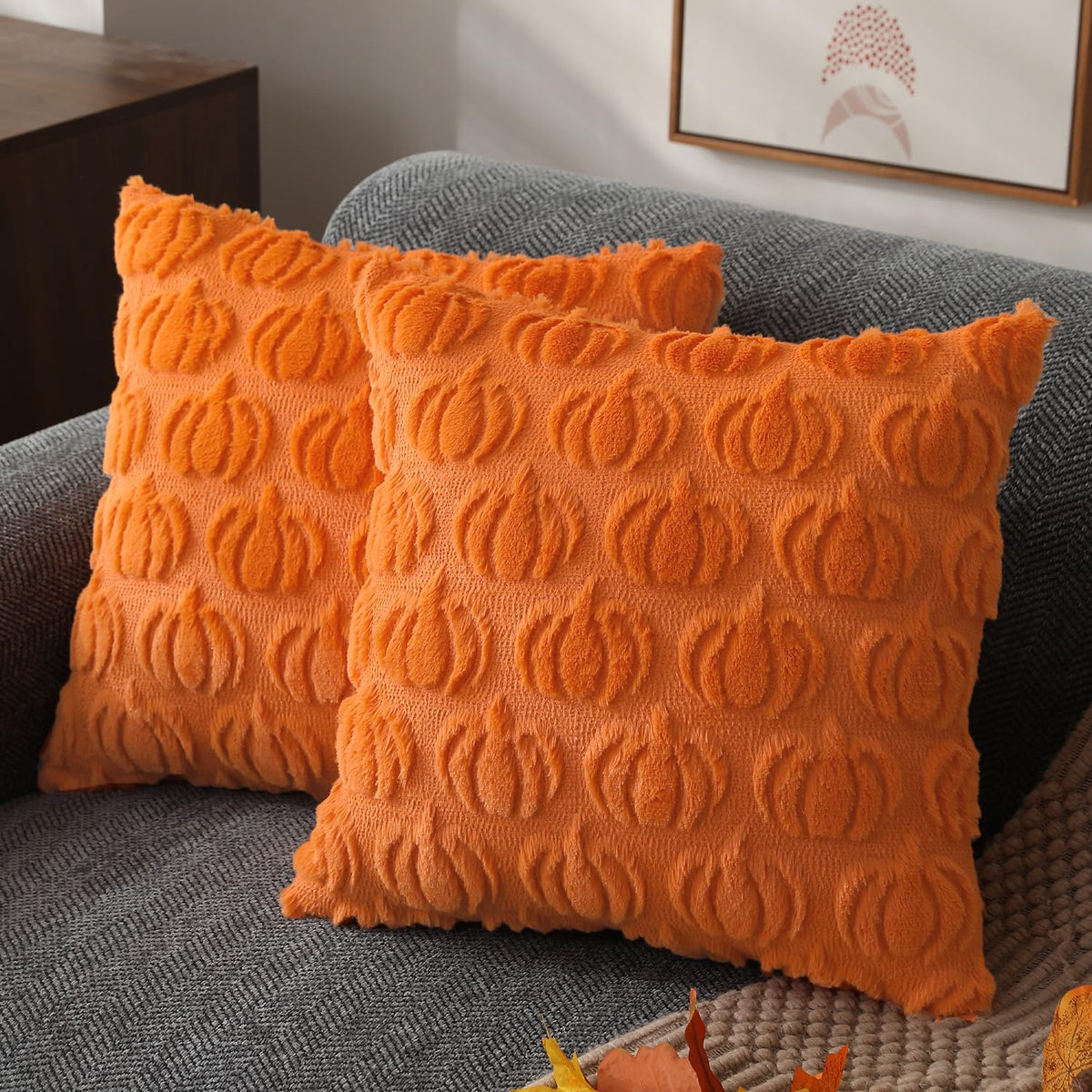 DFXSZ Fall Pillow Covers 18x18 2Pcs Beige Brown Pumpkin Fall Decorations