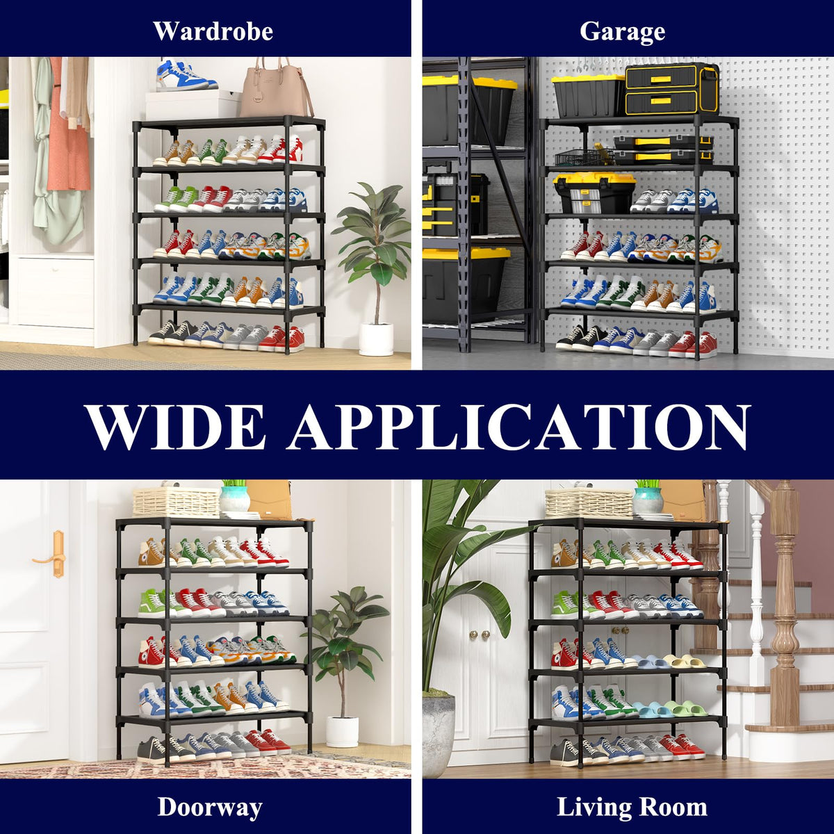 Kitsure Shoe Rack - Non-Woven Shoe Rack Shelf, Shoe Organizer for Closet, Entryway, Garage & Corridor, Stackable Shoe Shelves, 27.5" Wide - 2 Tier, Black