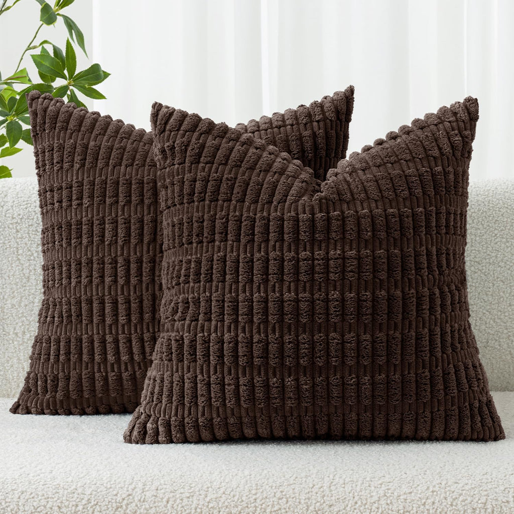 MIULEE Corduroy Decorative Throw Pillow Covers 18x18 Light Brown Pack of 2