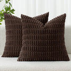 MIULEE Corduroy Decorative Throw Pillow Covers 18x18 Light Brown Pack of 2