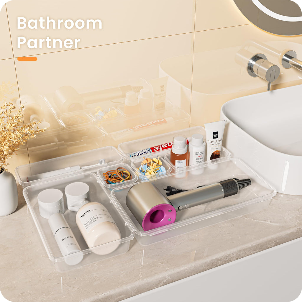 A-LuGei 【Military Grade】 Drawer Organizer for Vanity Bathroom Makeup Desk