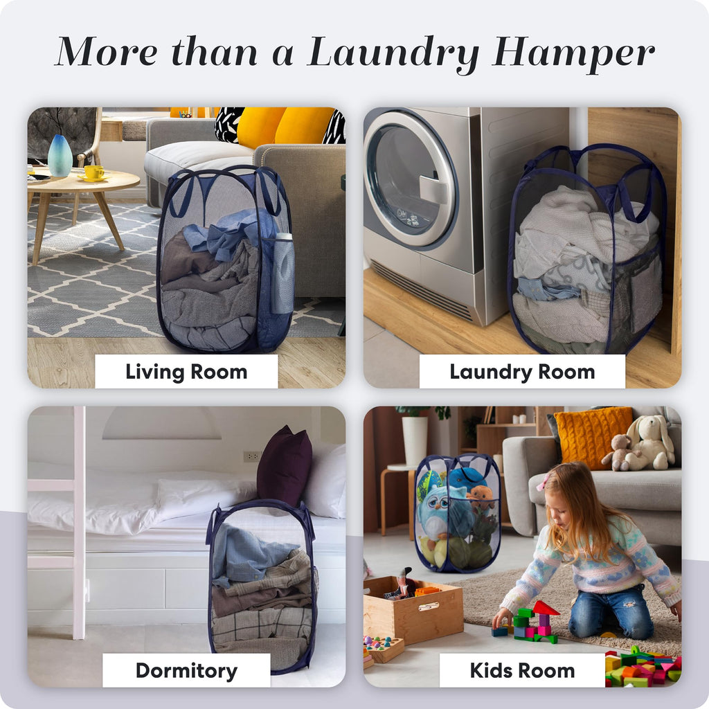 Handy Laundry Collapsible Mesh Pop-Up Hamper with Side Pocket