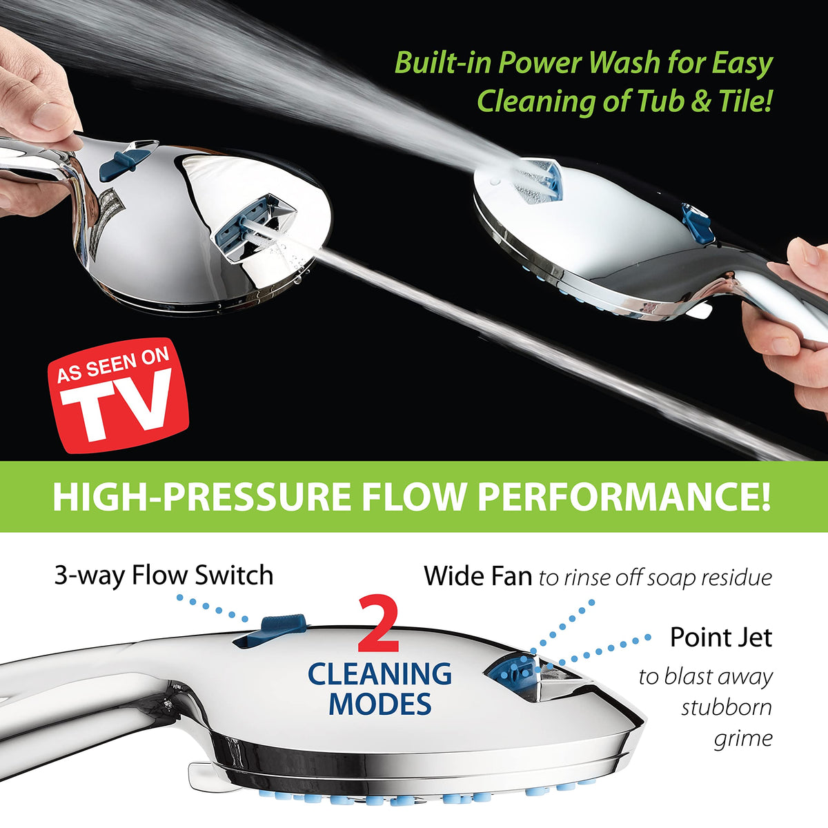AquaCare 8-mode High Pressure Handheld Shower Head with 2-mode Power Wash