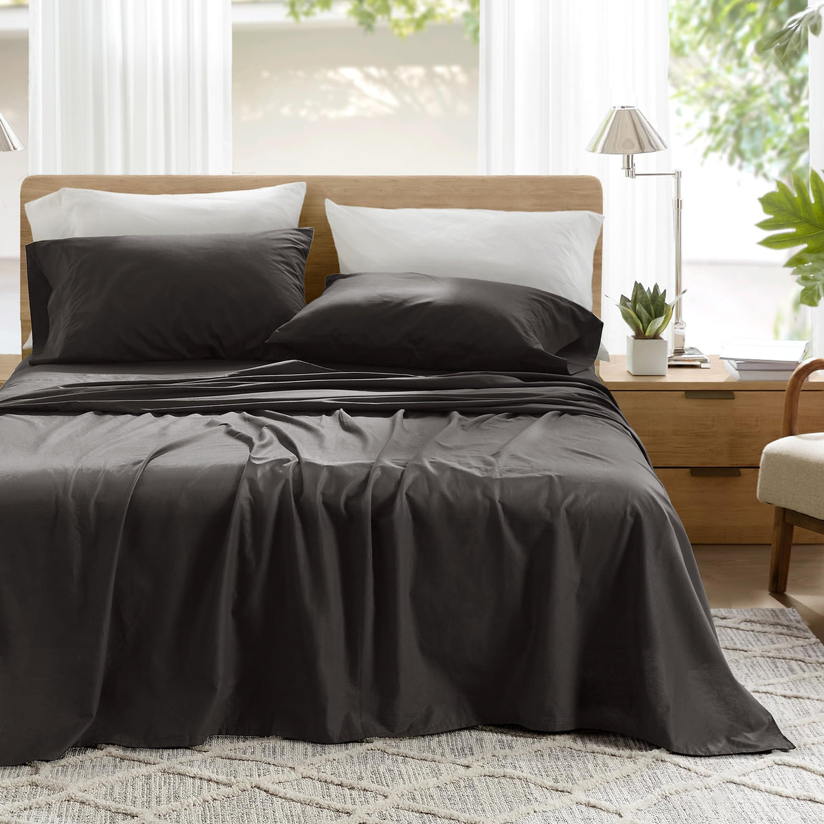 Comfort Spaces 100% Cotton Percale Sheets Twin XL Size 3 Pc, Diamond Sliver