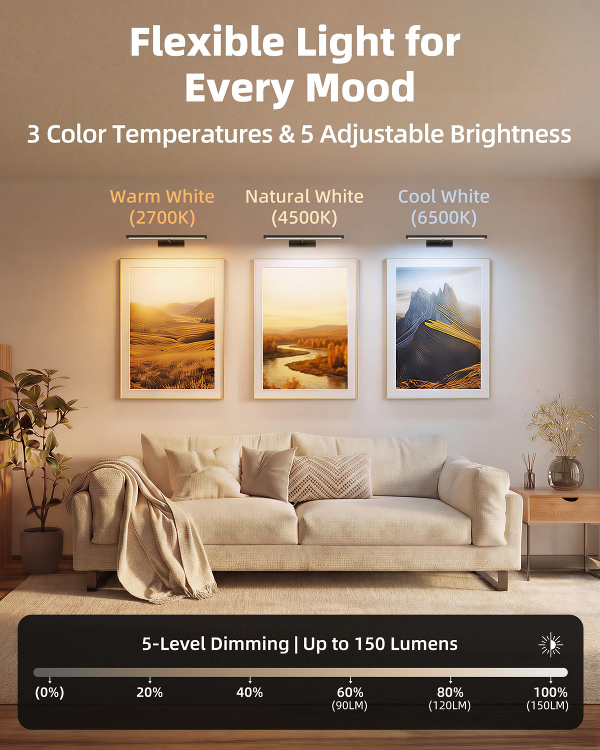 EZVALO Picture Light for Wall, 13'' Rechargeable Magnetic with Remote