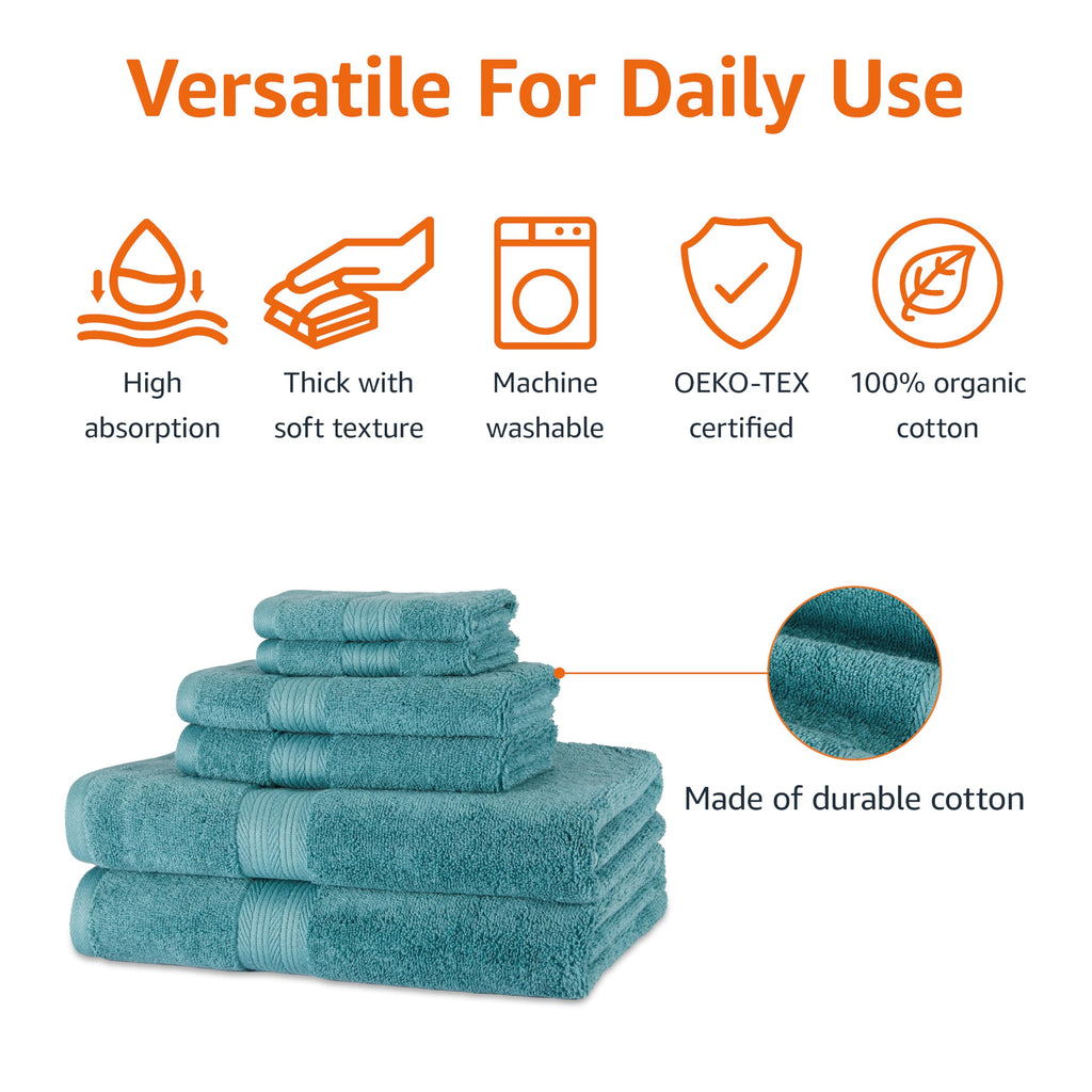 Amazon Basics Fade-Resistant 100% Cotton Bath Towel, 30"x54", Teal Green, 2-Pack