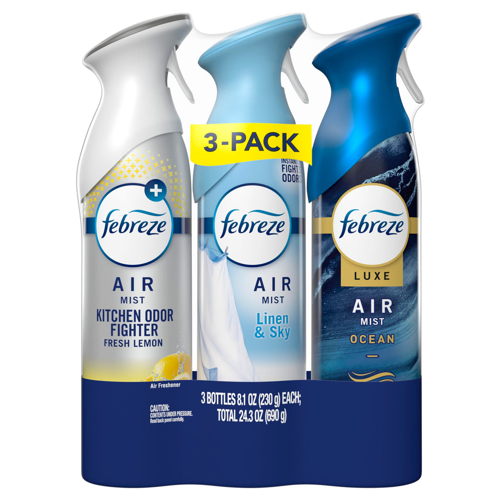 Febreze Air Mist, Air Freshener, Odor Fighting Room Spray, Deodorizer for Home Bathroom Kitchen Office Apartment, Soothe & Restore, Refresh & Energize, Romance & Desire Variety Pack, 8.1oz (Pack of 3)