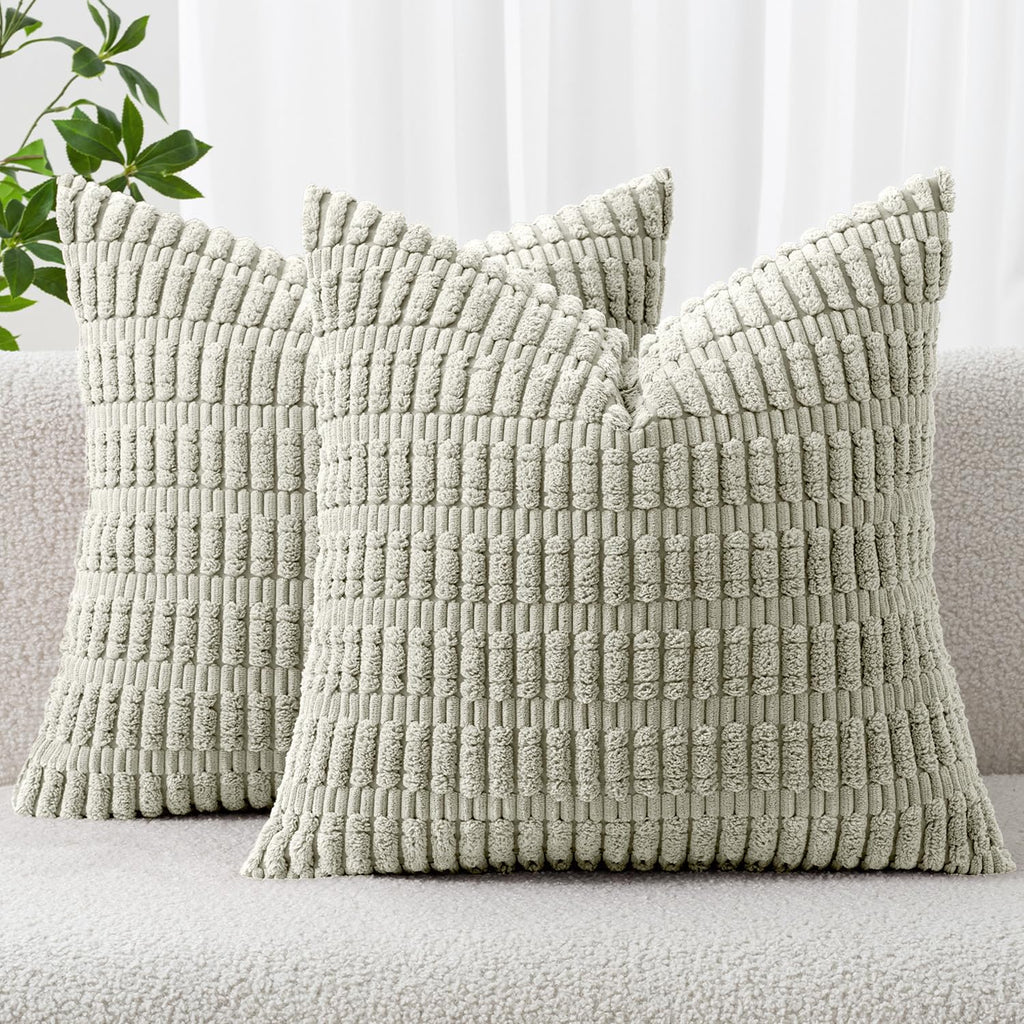MIULEE Corduroy Decorative Throw Pillow Covers 18x18 Light Brown Pack of 2