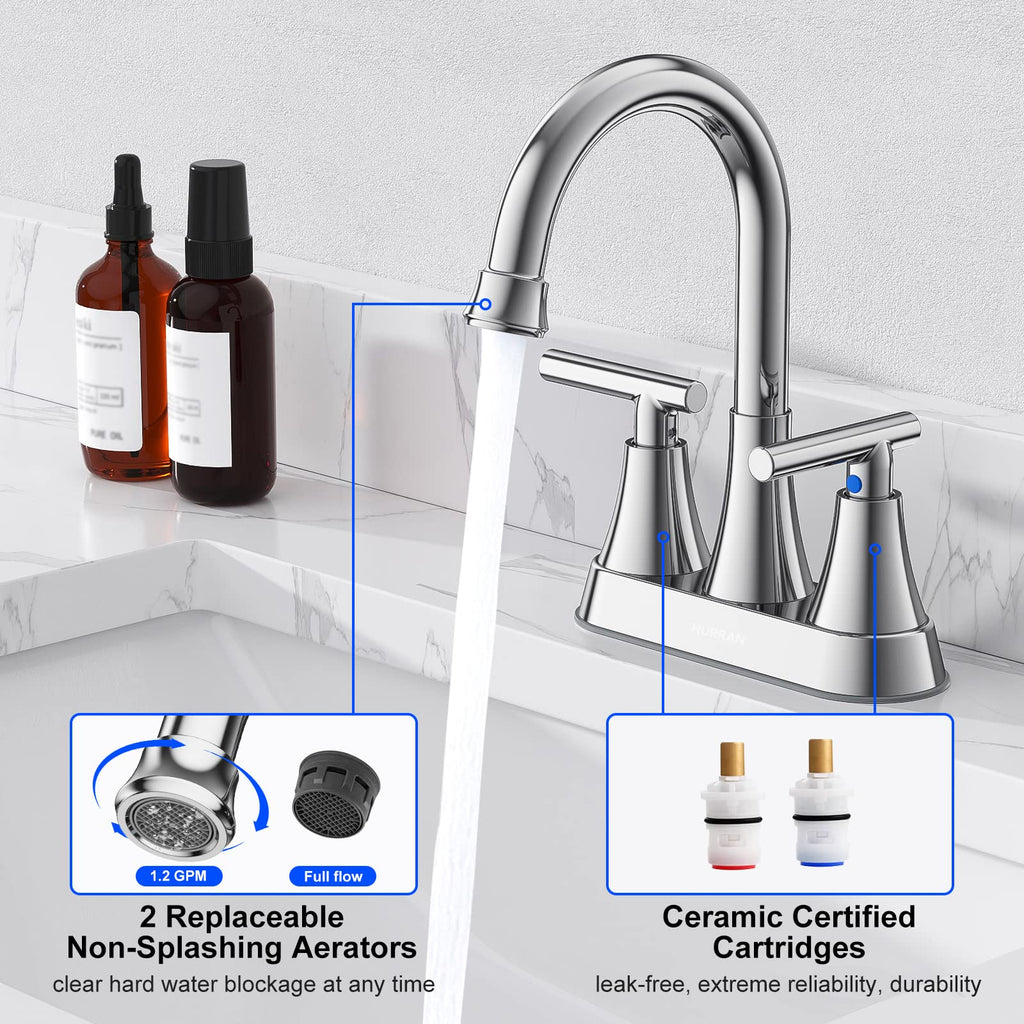 Matte Black Bathroom Faucet, Hurran 4 inch Centerset 2-Handle Lead-Free