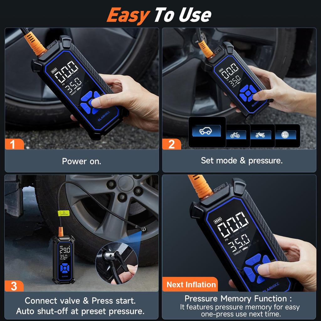OlarHike Tire Inflator Portable Air Compressor,Dual Power-3*2000mAh &12V DC