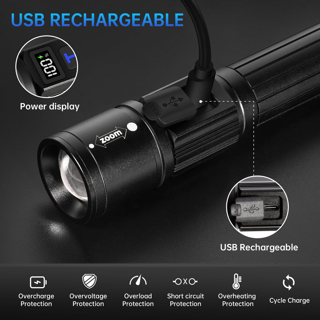 TrixHub Rechargeable Flashlights 3 Pack Super Bright High Lumens Flashlight