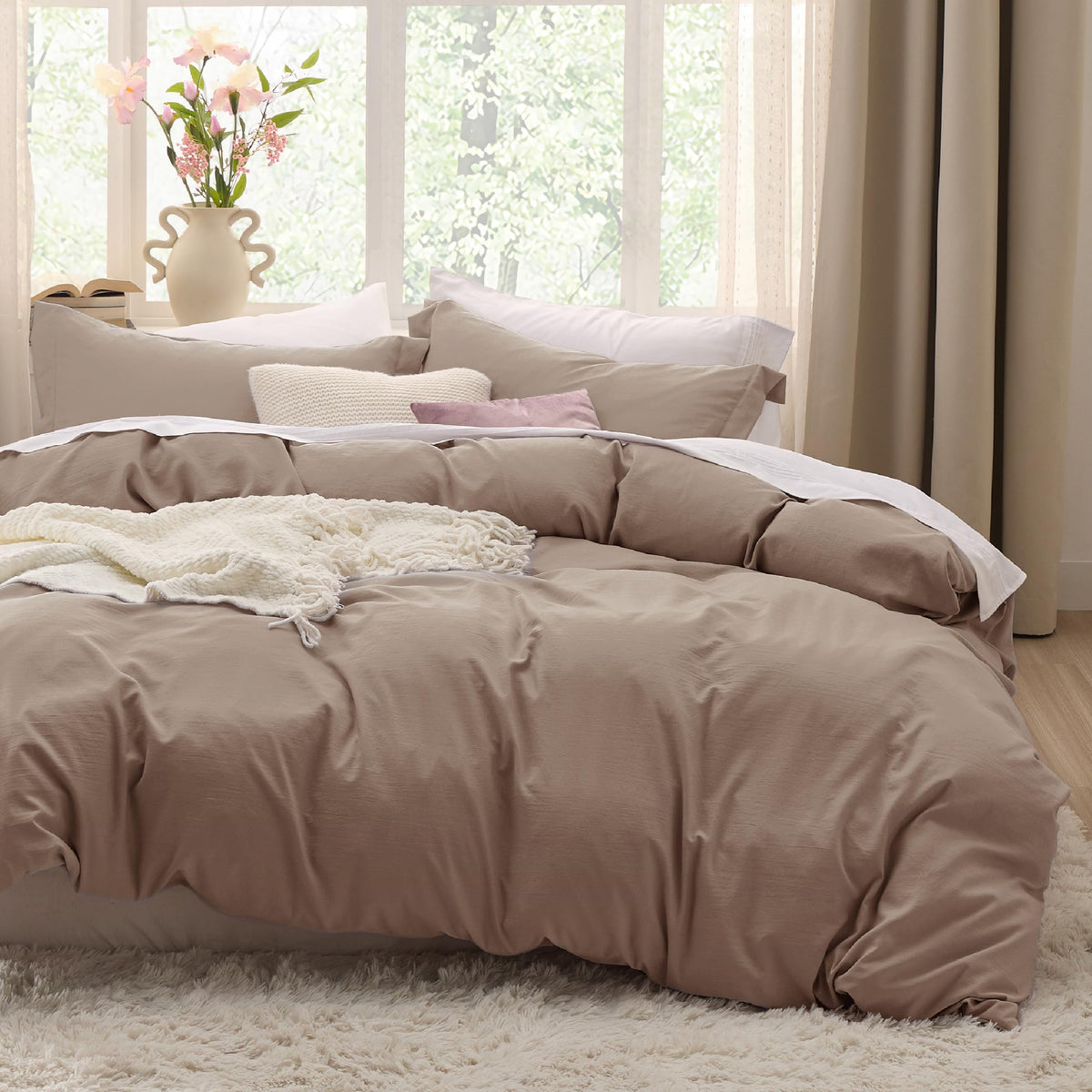 Bedsure Textured Duvet Cover Queen Size - Cotton-Like Polyester Jacquard Duvet Cover Set for All Seasons - 3 Pieces Elevated Textured Dobby Soft Bedding Set, NO Comforter (White, Queen, 90"x 90")