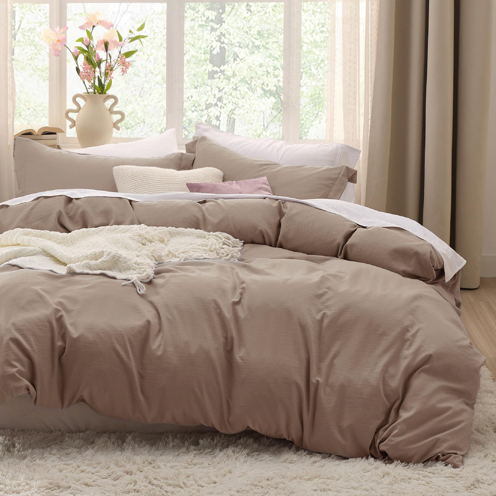Bedsure Textured Duvet Cover Queen Size - Cotton-Like Polyester Jacquard Duvet Cover Set for All Seasons - 3 Pieces Elevated Textured Dobby Soft Bedding Set, NO Comforter (White, Queen, 90"x 90")