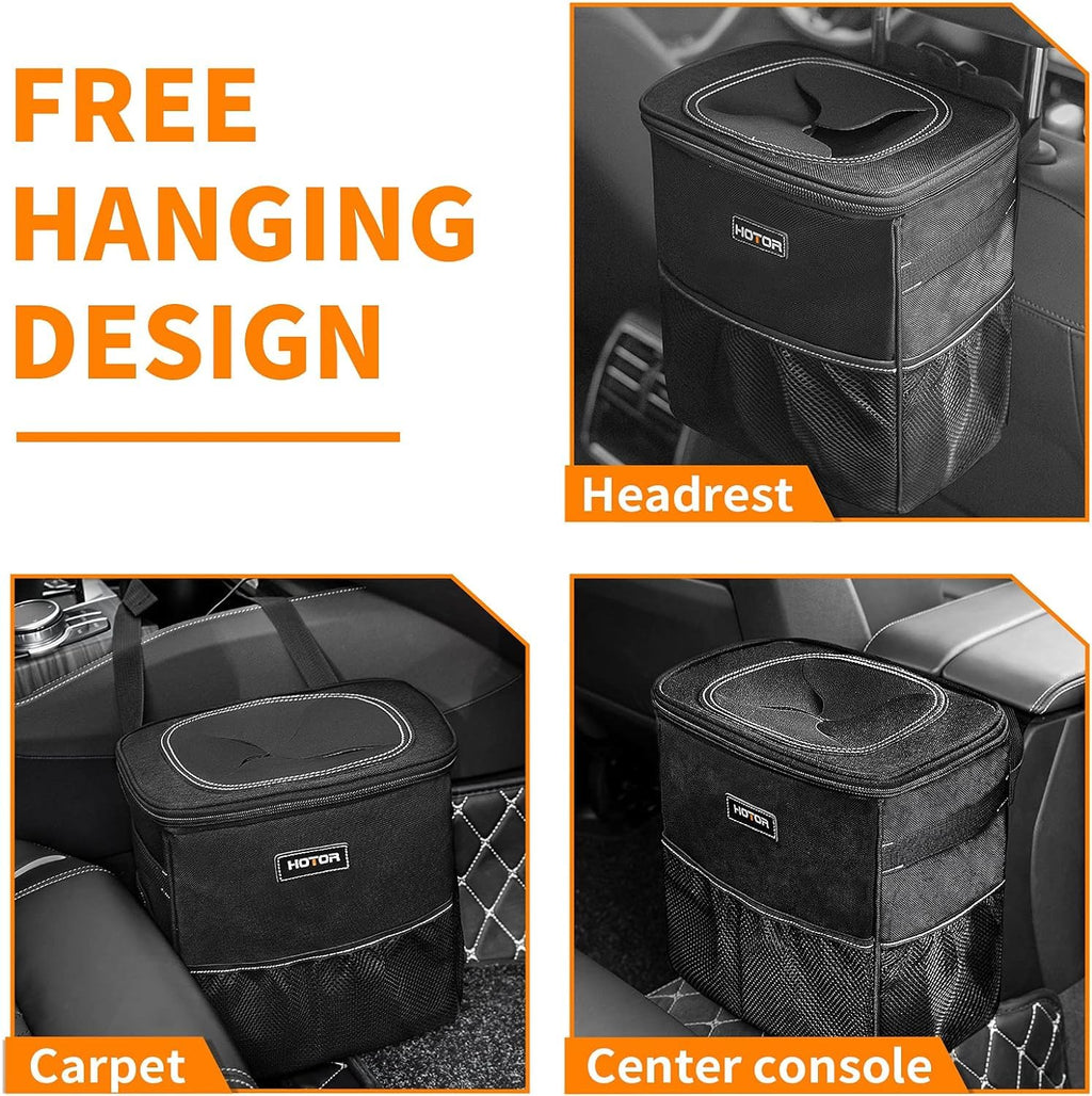 HOTOR Car Trash Can, Leakproof Car Organizer, 2-Gallon, Brown