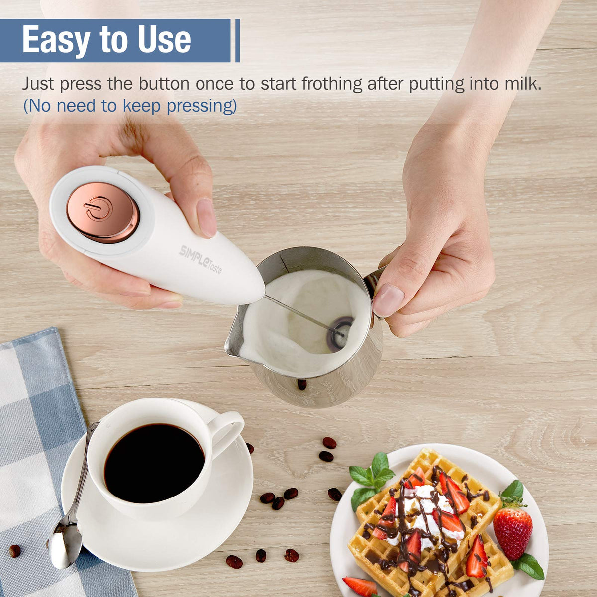 SIMPLETASTE Milk Frother Handheld Electric Foam Maker Battery Operated